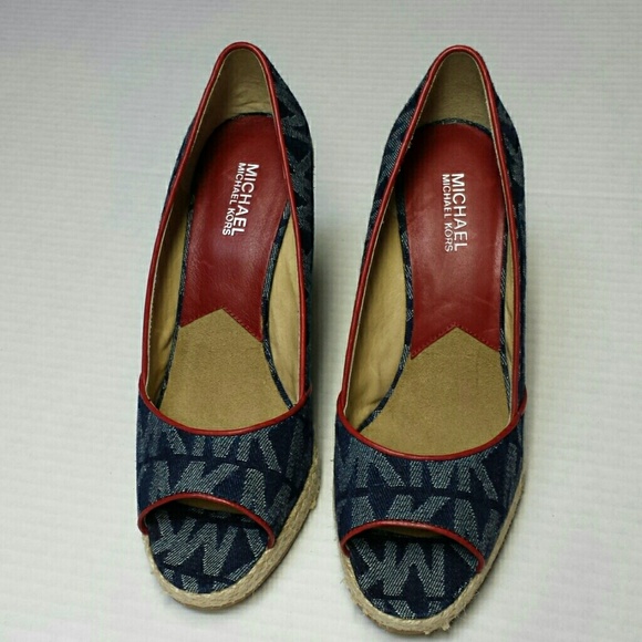 Michael Kors Shoes - NWOT Michael Kors Wedges Blue/Red Size 9.5M